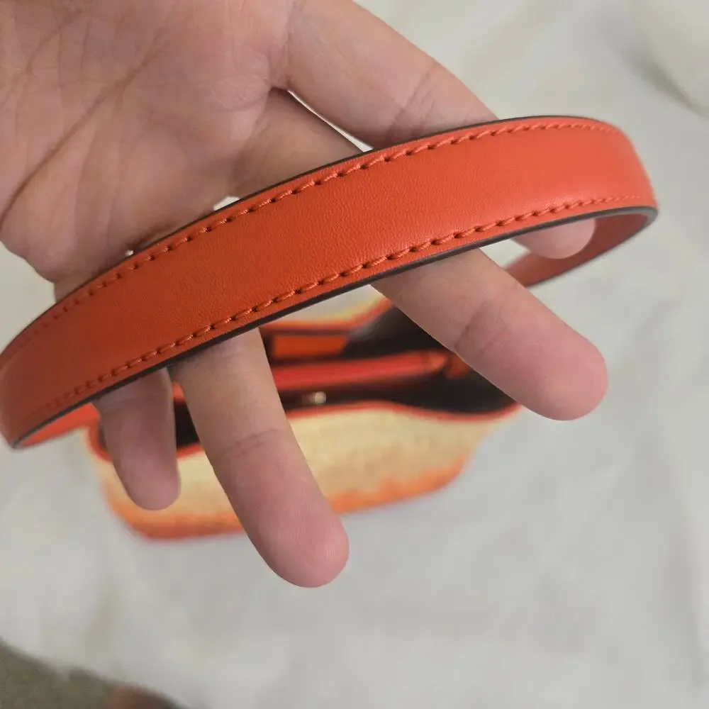 Michael Kors Pratt Medium Ombre Straw Shoulder Bag Red Clay Orange Summer Boho - Picture 7 of 15